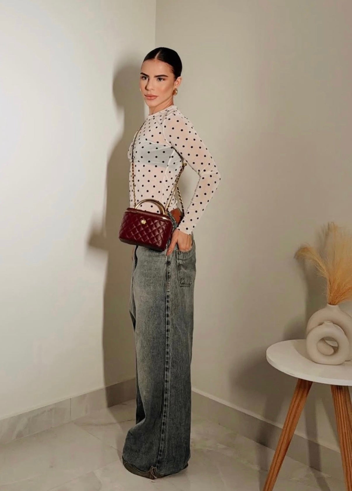Top en mesh, polka dols