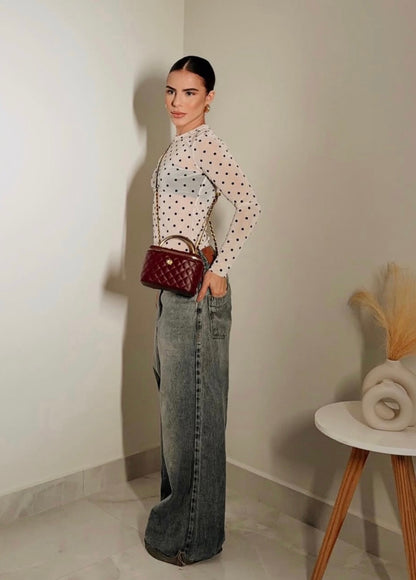 Top en mesh, polka dols