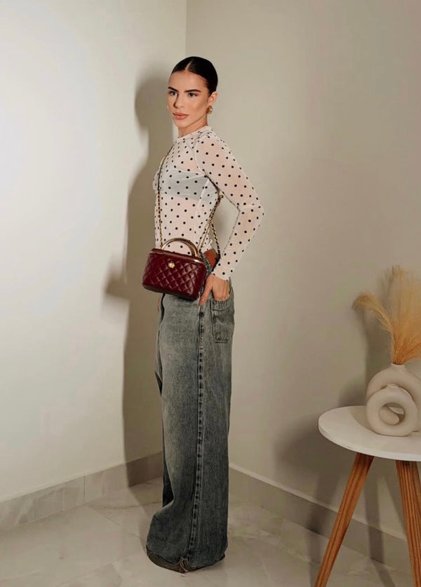 Top en mesh, polka dols