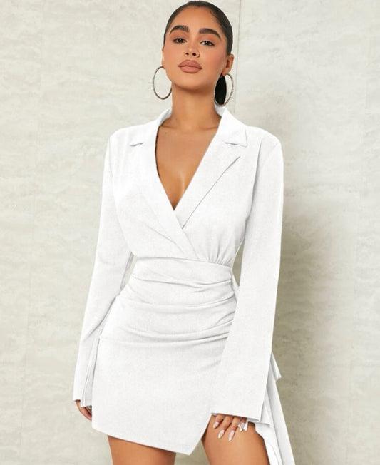 Vestido bajo cruzado manga larga