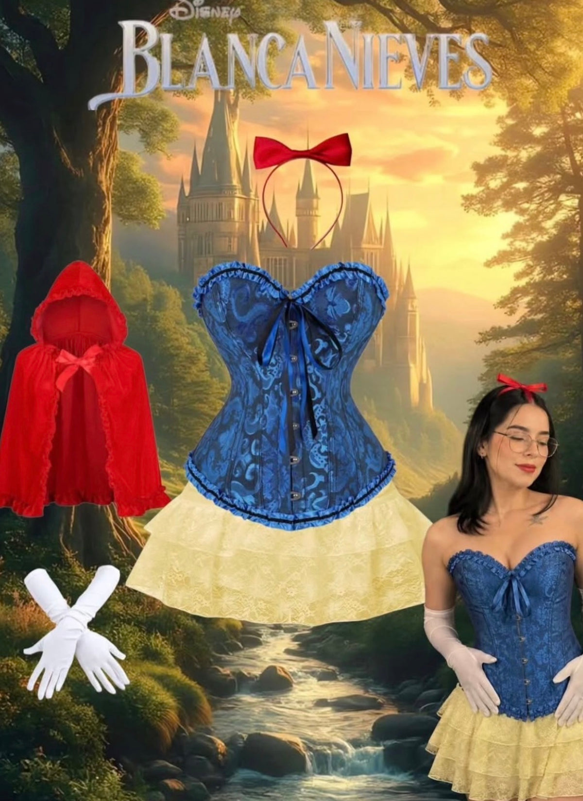 Corset azul rey para el disfraz Blanca Nieves