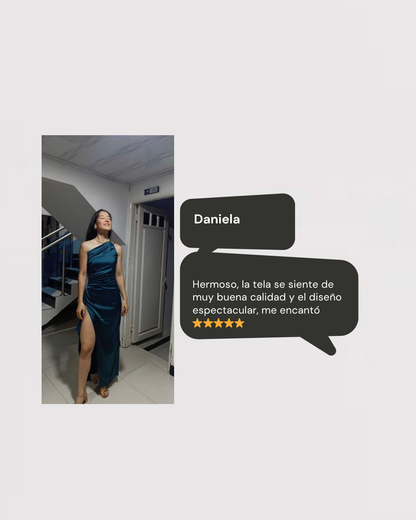 Vestido satinado verde esmeralda