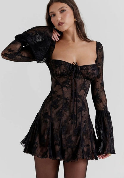 Vestido floral lace - Negro