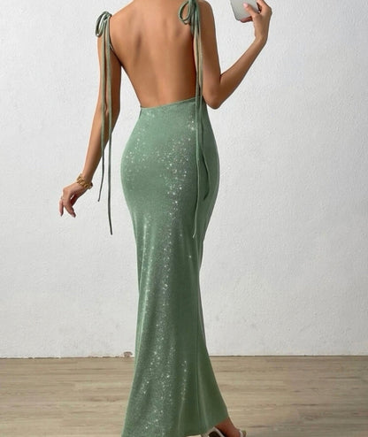 Vestido brillante verde oliva