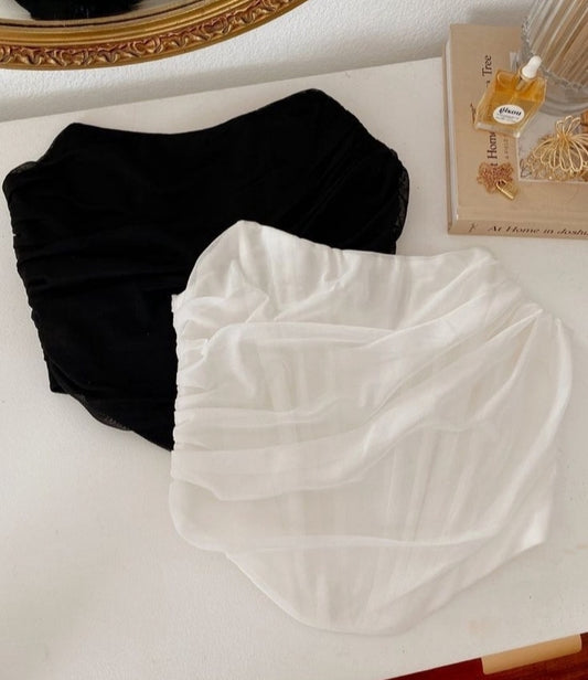 Crop top tipo corset estraple en mesh