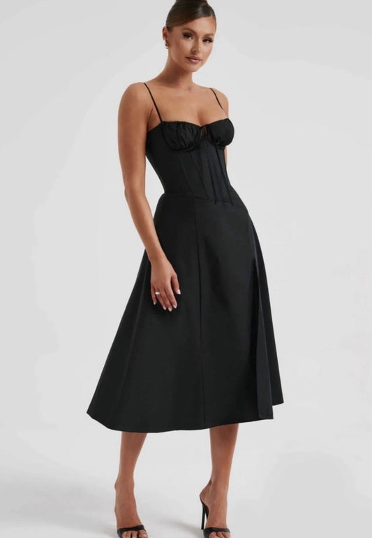 Vestido Venecia negro- espalda tipo corset