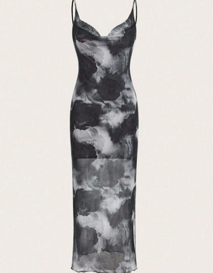 Vestido tie dye floral negro