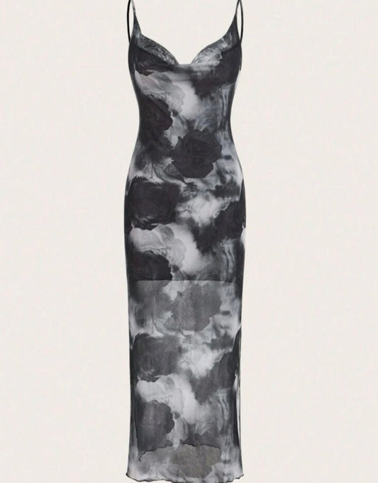 Vestido tie dye floral negro