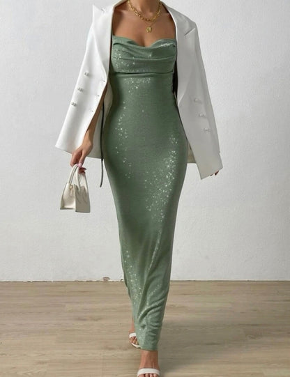 Vestido brillante verde oliva