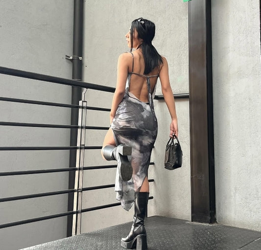 Vestido tie dye floral negro