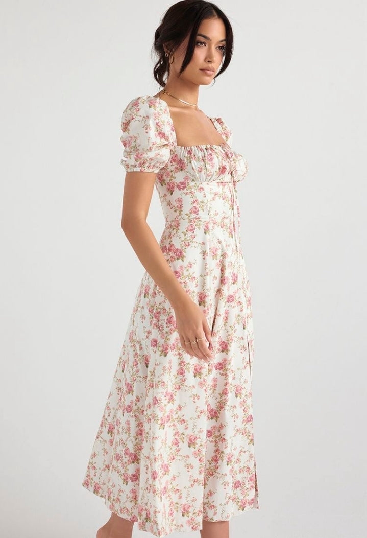 Vestido floral manga farol