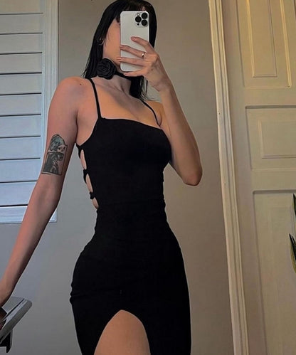 Vestido ajustado con abertura, tipo corset negro