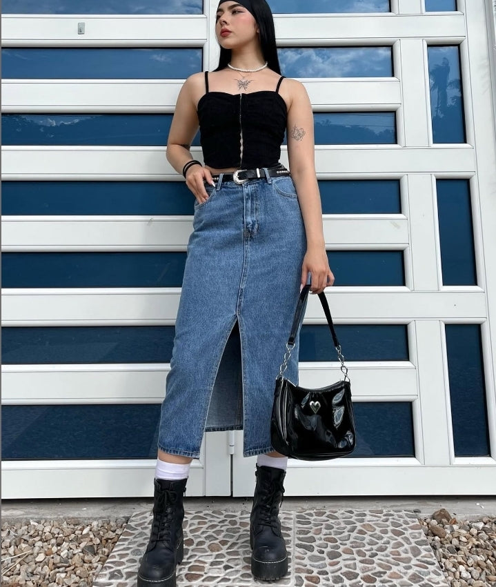 Falda en denim larga
