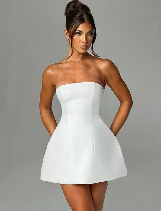 Vestido straple en corte A blanco