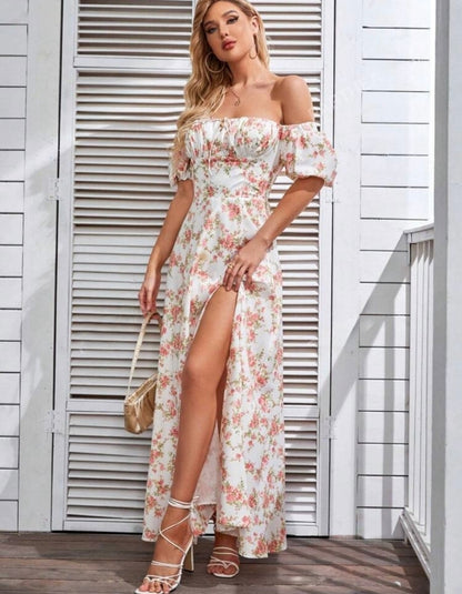 Vestido floral manga farol