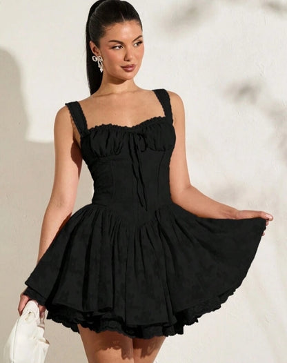 Vestido esponjoso, con encaje / espalda encauchada
