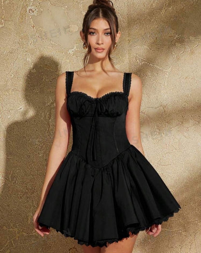 Vestido esponjoso, con encaje / espalda encauchada