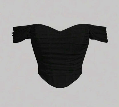 Corset en mesh cuello bandeja / negro