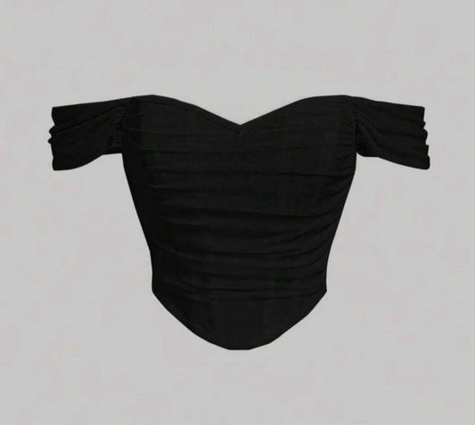 Corset en mesh cuello bandeja / negro