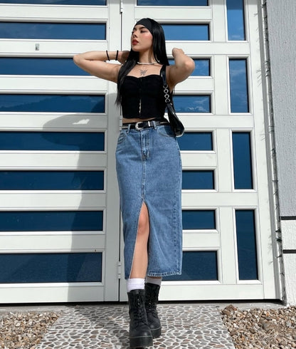 Falda en denim larga
