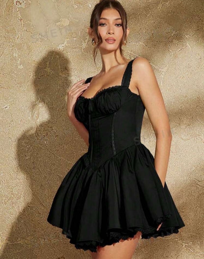 Vestido esponjoso, con encaje / espalda encauchada
