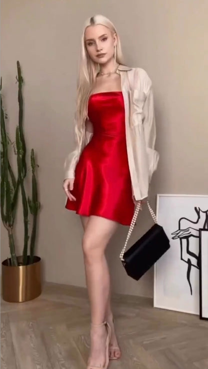 Vestido ari en satin- Rojo