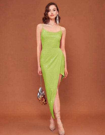 Vestido escote drapeado con espalda tipo corset