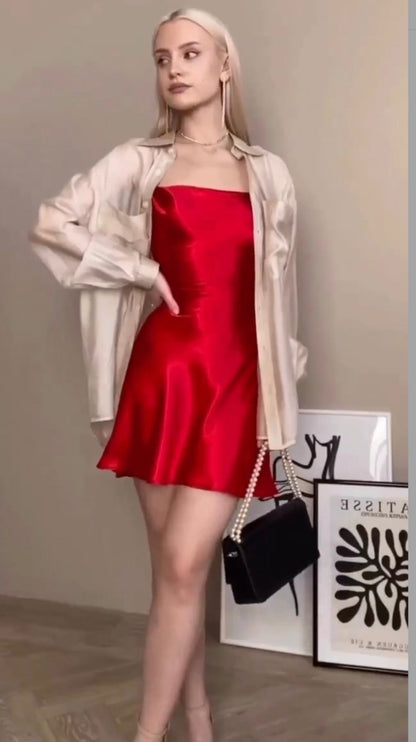 Vestido ari en satin- Rojo